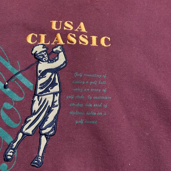 USA Classic Vintage 90s Golf Embroidered Crewneck Sweatshirt Maroon Mens Size L - Picture 3 of 8